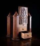 19th Century Irish Carved Oak Castle Jewellery Box - Harrington Antiques