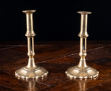Pair of George II Scalloped Brass Candlesticks, c.1740