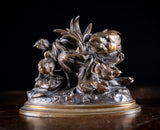 Louis Emile Cana (145 - c.1895) - Bird, Nest and Fledgings. Bronze.