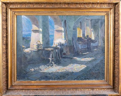 A Sunlit Coastal Colonnade - French School. Oil on Canvas. - Harrington Antiques