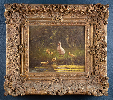 Constant David Ludovic Artz (1870 - 1951) - Ducks By A Pond. Oil On Board. - Harrington Antiques