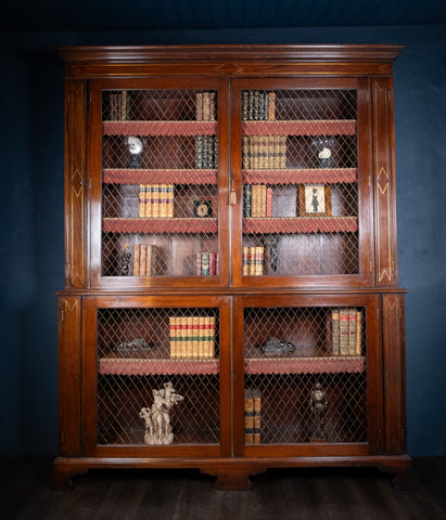 Large Regency Brass Inlaid Mahogany Bookcase - Harrington Antiques