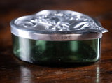 Large Silver & Green Glass Heart Box by Levi & Salaman, Birmingham, 1901. - Harrington Antiques