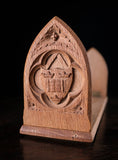 Oxford University Arms Carved Oak Book Slide - Harrington Antiques