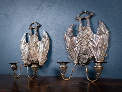 Pair Of Bronze Bat Wall Sconces After William Tonks & Sons For Liberty's. - Harrington Antiques