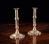 Pair of George II Scalloped Brass Candlesticks, c.1740 - Harrington Antiques