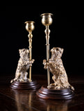 Pair Of Standing Terrier Dog Brass Candlesticks, c.1910 - Harrington Antiques