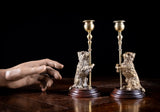 Pair Of Standing Terrier Dog Brass Candlesticks, c.1910 - Harrington Antiques