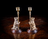 Pair Of Standing Terrier Dog Brass Candlesticks, c.1910 - Harrington Antiques