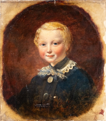 Thomas P Hall (fl.1837 - 1867) - Portrait Of A Boy In Blue - Harrington Antiques