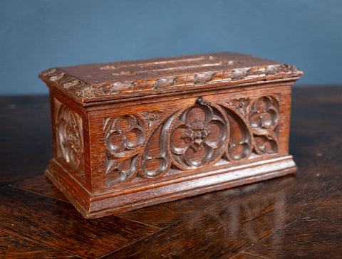 Victorian Gothic Revival Oak Letter / Correspondence Box, c.1880 - Harrington Antiques