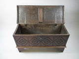 17th Century Style Oak Plank Coffer With Carved Lozenge Design - Harrington Antiques