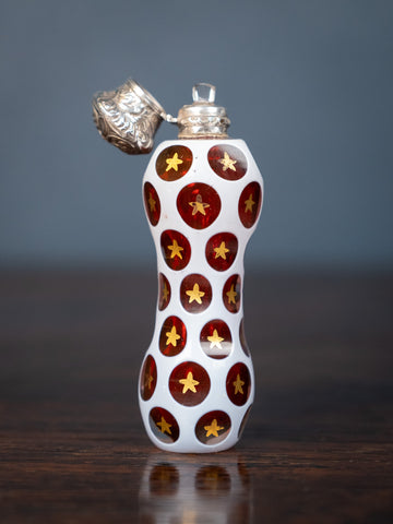 19th Century Bohemian Ruby & White Glass Silver Scent Bottle - Harrington Antiques