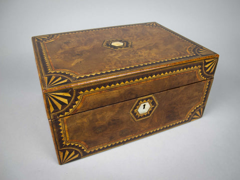 19th Century Burr Walnut Tunbridge Ware Box - Harrington Antiques