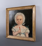 19th Century Naive Portrait Of A Young Child. Oil On Canvas. - Harrington Antiques
