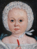 19th Century Naive Portrait Of A Young Child. Oil On Canvas. - Harrington Antiques