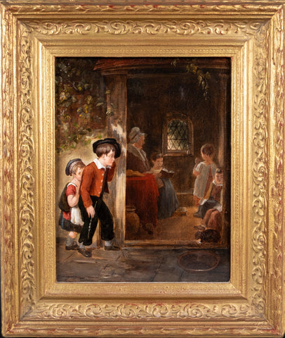 19th Century Oil On Canvas - Outside School - Harrington Antiques