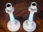 19th Century Pair Of Blue Glass Candlesticks - Harrington Antiques