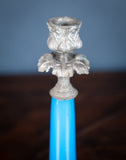 19th Century Pair Of Blue Glass Candlesticks - Harrington Antiques