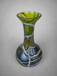 Art Nouveau Jugendstil Bohemian Iridescent and Trailed Green Glass Vase - Harrington Antiques