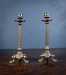 Bronze French Empire Lion Paw Candlesticks - Harrington Antiques