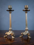 Bronze French Empire Lion Paw Candlesticks - Harrington Antiques