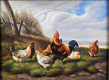 Circle of Edgar Hunt (1875-1953) - Chickens In Farmyard. Oil On Board. - Harrington Antiques