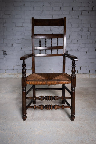 Early 19th Century North Country Elm & Oak Spindle Back Country Chair - Harrington Antiques