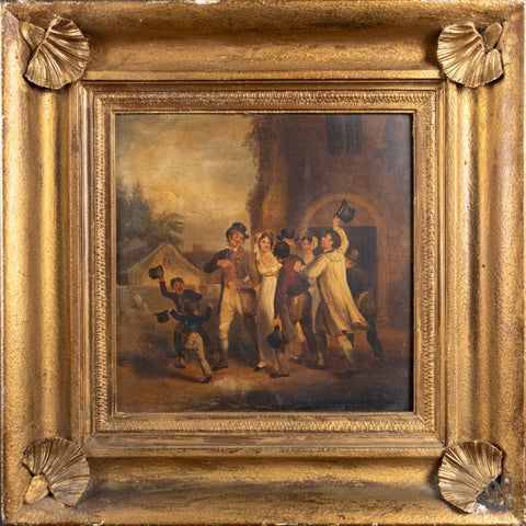 Early 19th Century Oil On Board - A Fracus Outside Chapel - Harrington Antiques