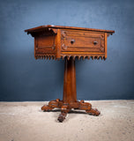 Early Victorian Gothic Revival Rosewood & Mahogany Side Table - Harrington Antiques