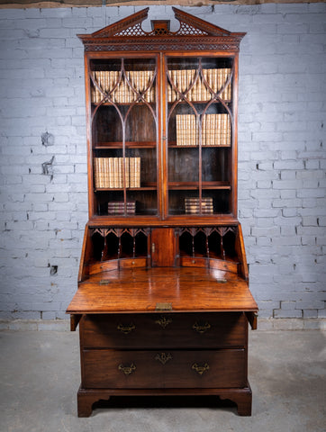 Fine George II Chippendale Period Bureau Bookcase With Bramah Lock. - Harrington Antiques