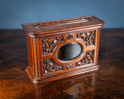 Fine Victorian Carved Walnut Glazed Letter Box - Harrington Antiques