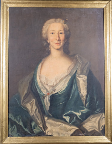 Large 18th Century Portrait Of A Young Lady In A Silk Dress - Harrington Antiques