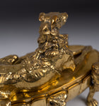 Large 19th Century Gilt Bronze Inkwell With Hound & Monopedic Lion Legs - Harrington Antiques