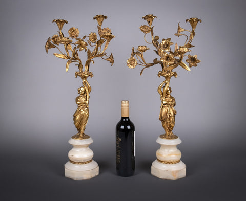 Pair Of 19th Century French Gilt Ormolu Figural Candelabra, c.1880 - Harrington Antiques
