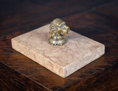 Regency Bronze Lion & Pink Marble Desk Weight - Harrington Antiques