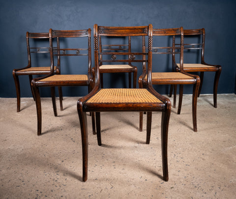 Six Regency Mahogany & Caned Dining Chairs In The Manner Of Gillows. - Harrington Antiques