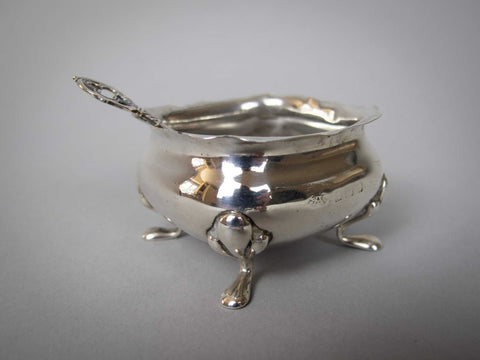 Sterling Silver Salt Cellar by Adie Brothers Ltd, Birmingham, 1934 & .925 Celtic Silver Spoon - Harrington Antiques