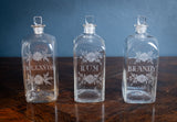 Three Georgian Hand Blown Etched Glass Decanters, c.1790 - Harrington Antiques