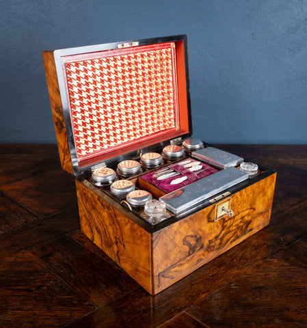 Victorian Burr Walnut Vanity / Dressing Box - Harrington Antiques