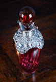 Victorian Silver Mounted Cranberry Glass Decanter by Mitchell Bosley & Co - Harrington Antiques