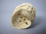 Vintage Finely Carved Signed Bone Memento Mori Netsuke Of Skull & Snake. - Harrington Antiques